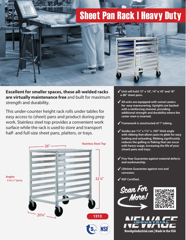 1313 Under-Counter Height Sheet Pan Rack with Stainless Steel Worktop