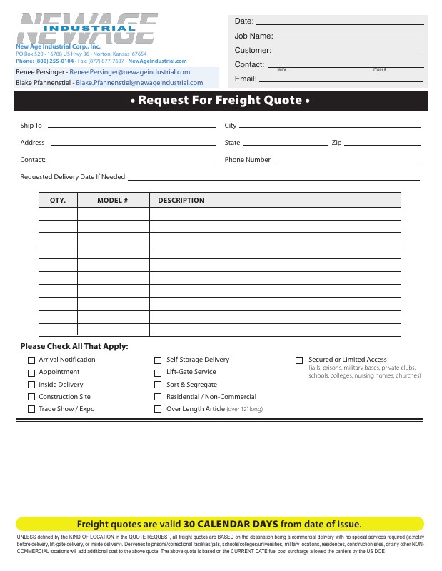 Request For Freight Quote