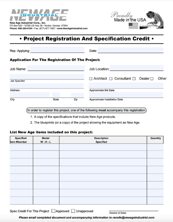 Project Registration And Specification Credit