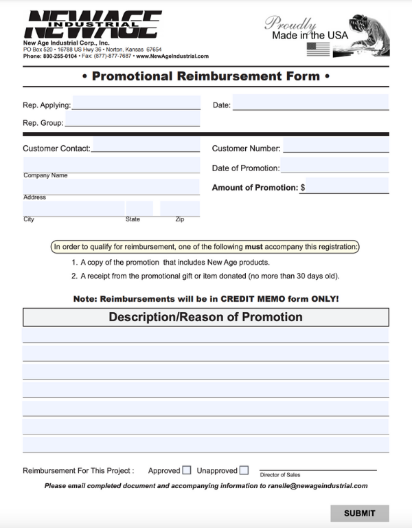 Promotional Reimbursement Form